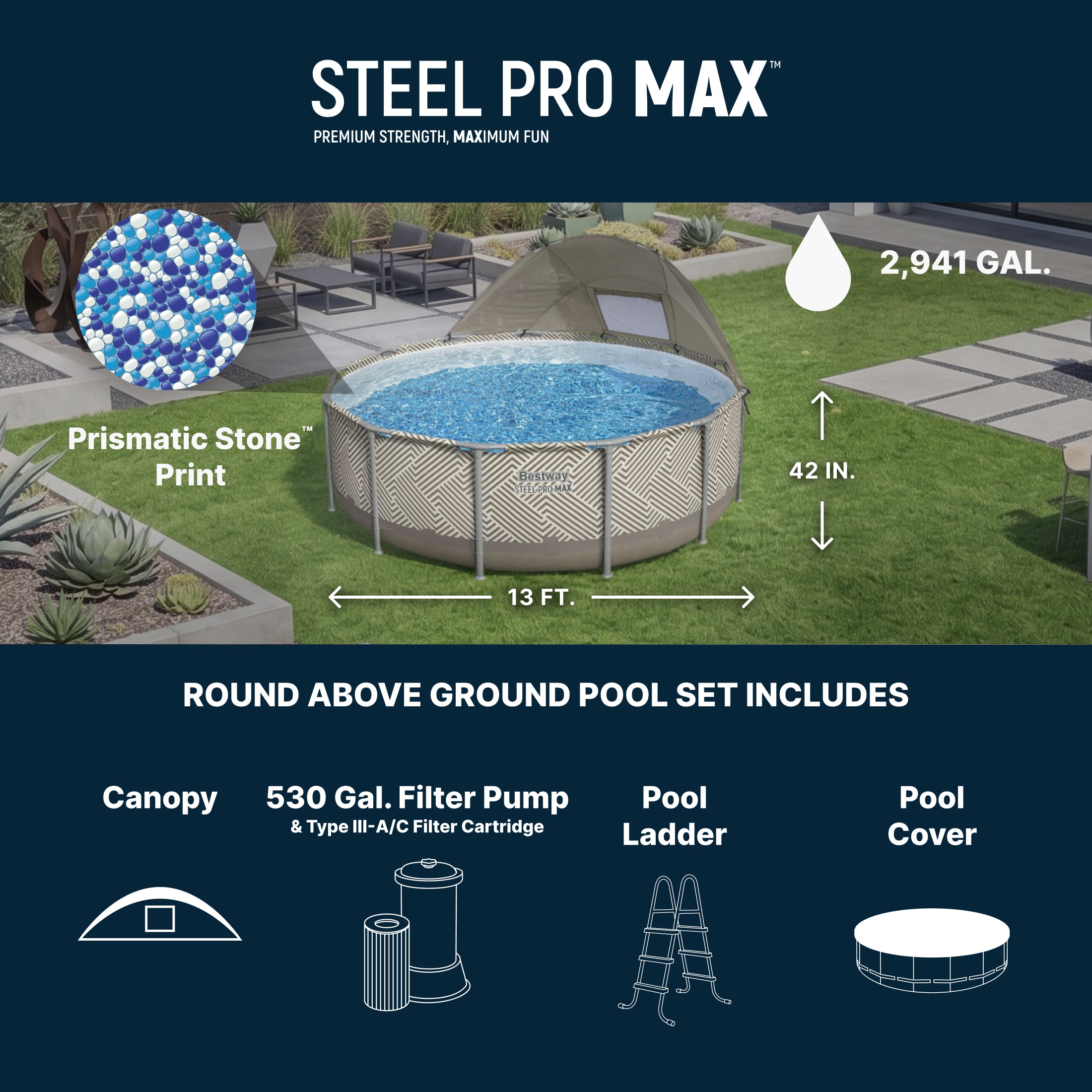 Bestway Steel Pro MAX 13' x 42 Round Above Ground Pool Set with Canopy - Image 3