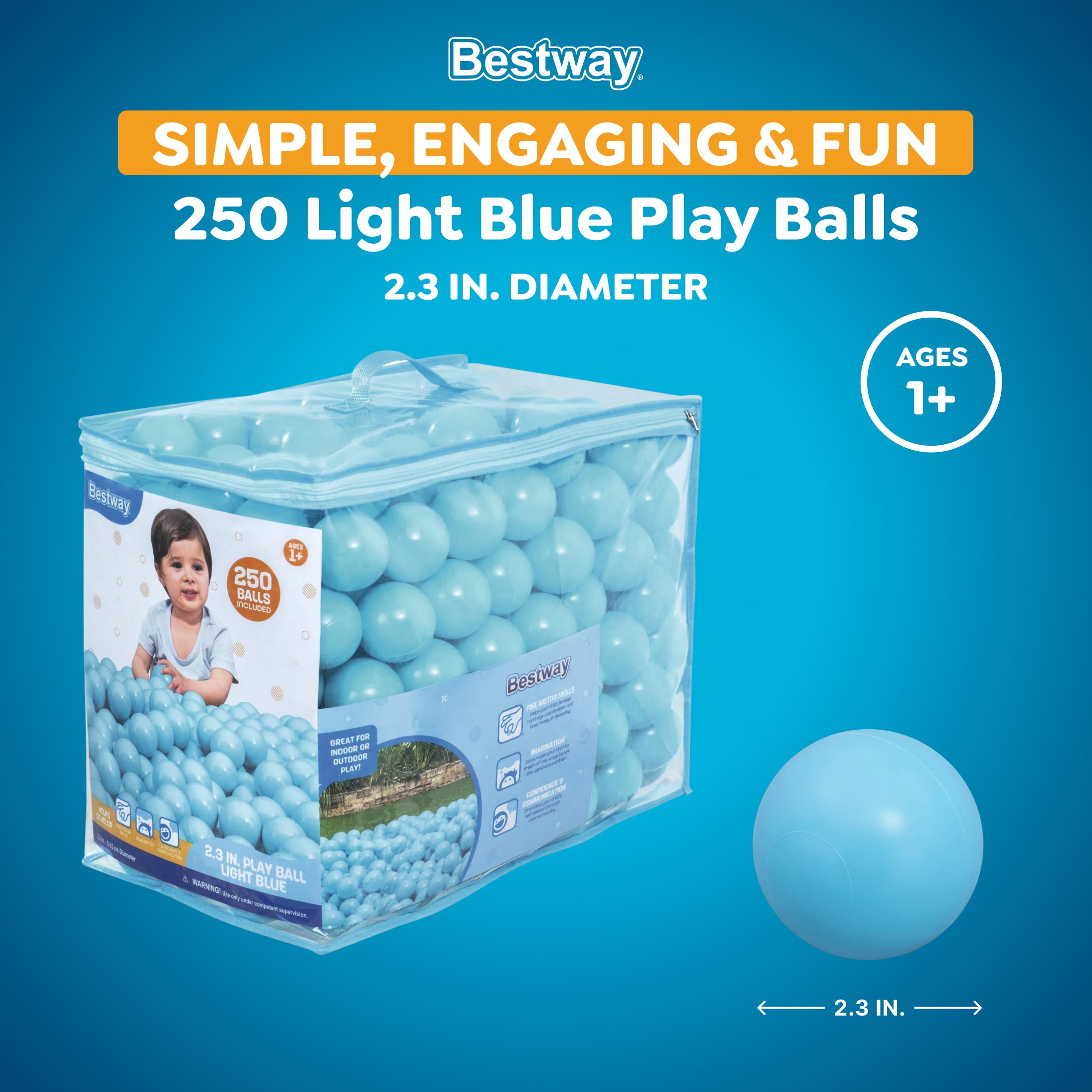 Bestway 250 Play Balls. Light Blue - Image 2
