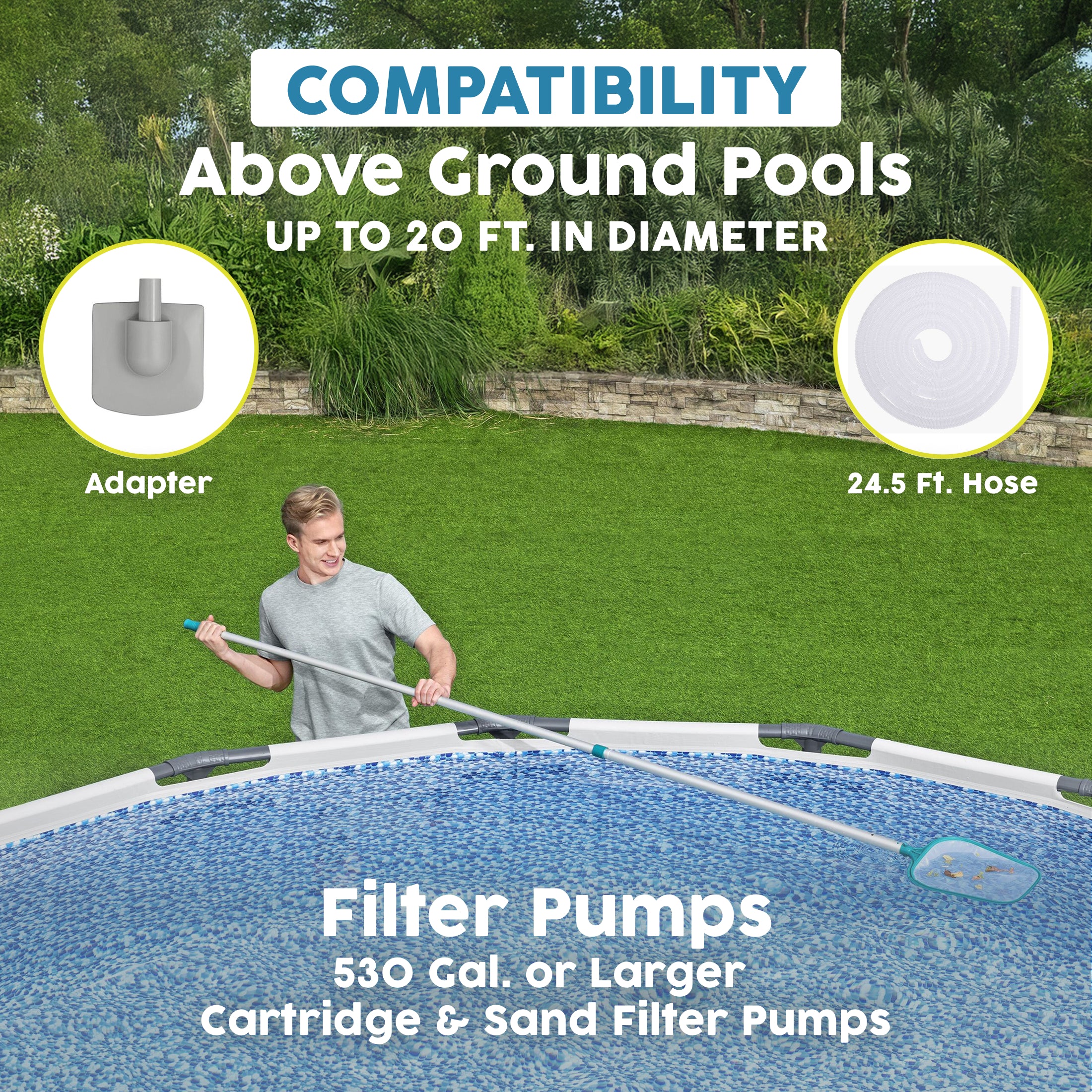 Bestway AquaClean Pool Maintenance Kit with Vacuum and Skimmer - Image 3