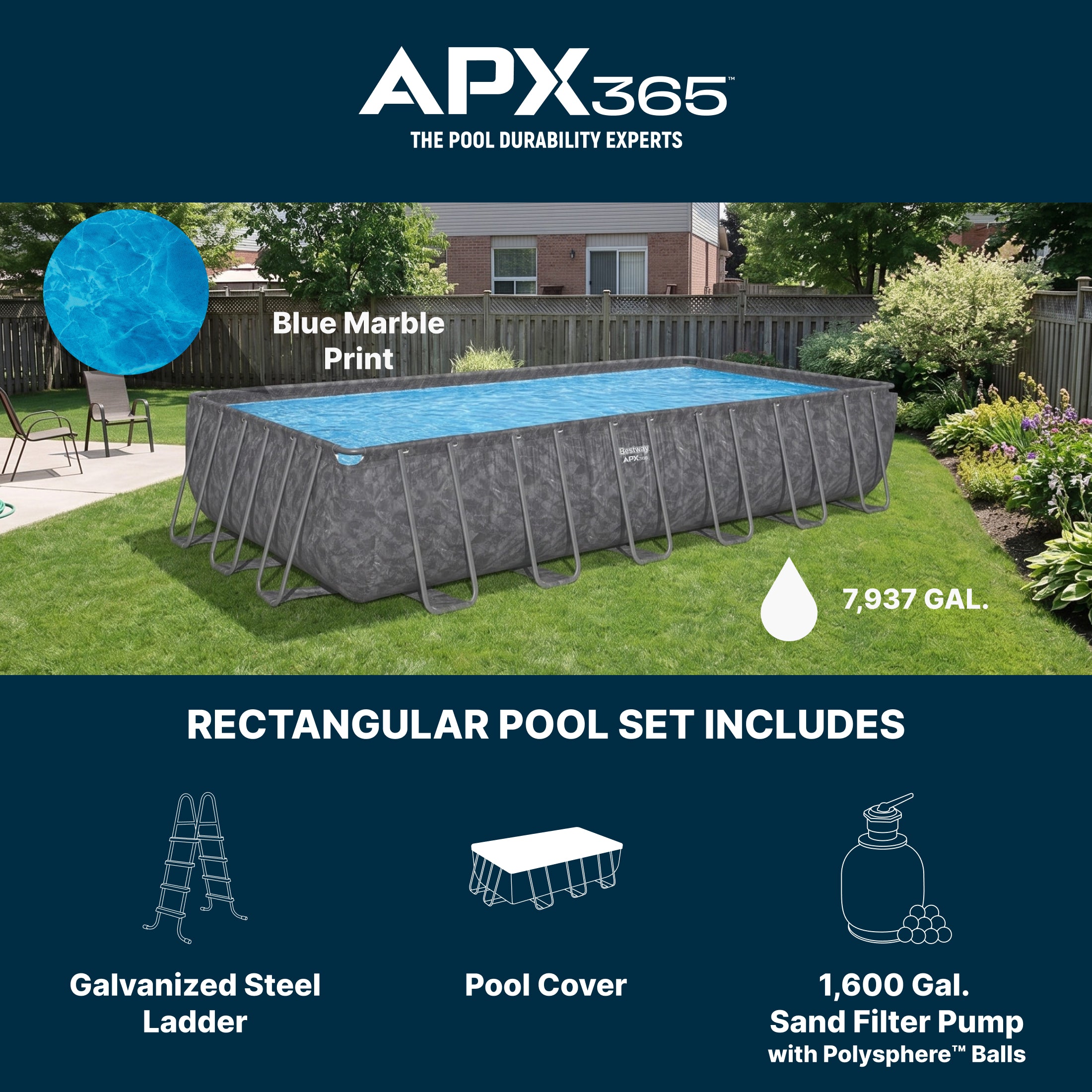 Bestway APX 365 24' x 12' x 52 Rectangle Above Ground Pool Set - Image 3