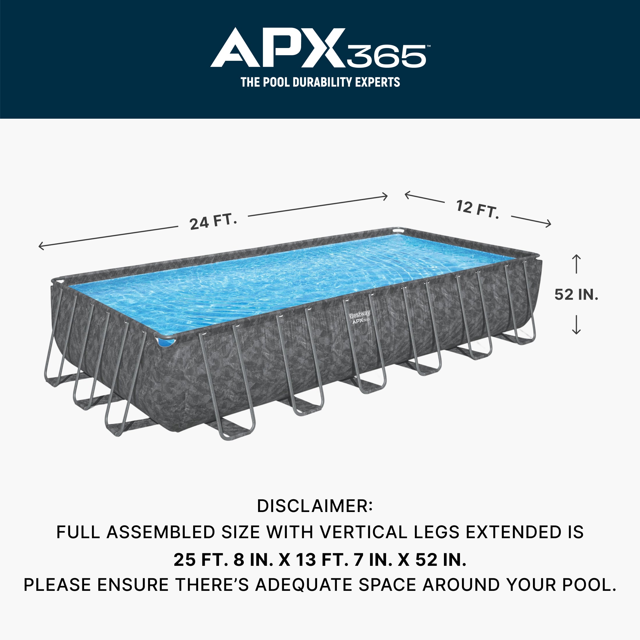 Bestway APX 365 24' x 12' x 52 Rectangle Above Ground Pool Set - Image 4