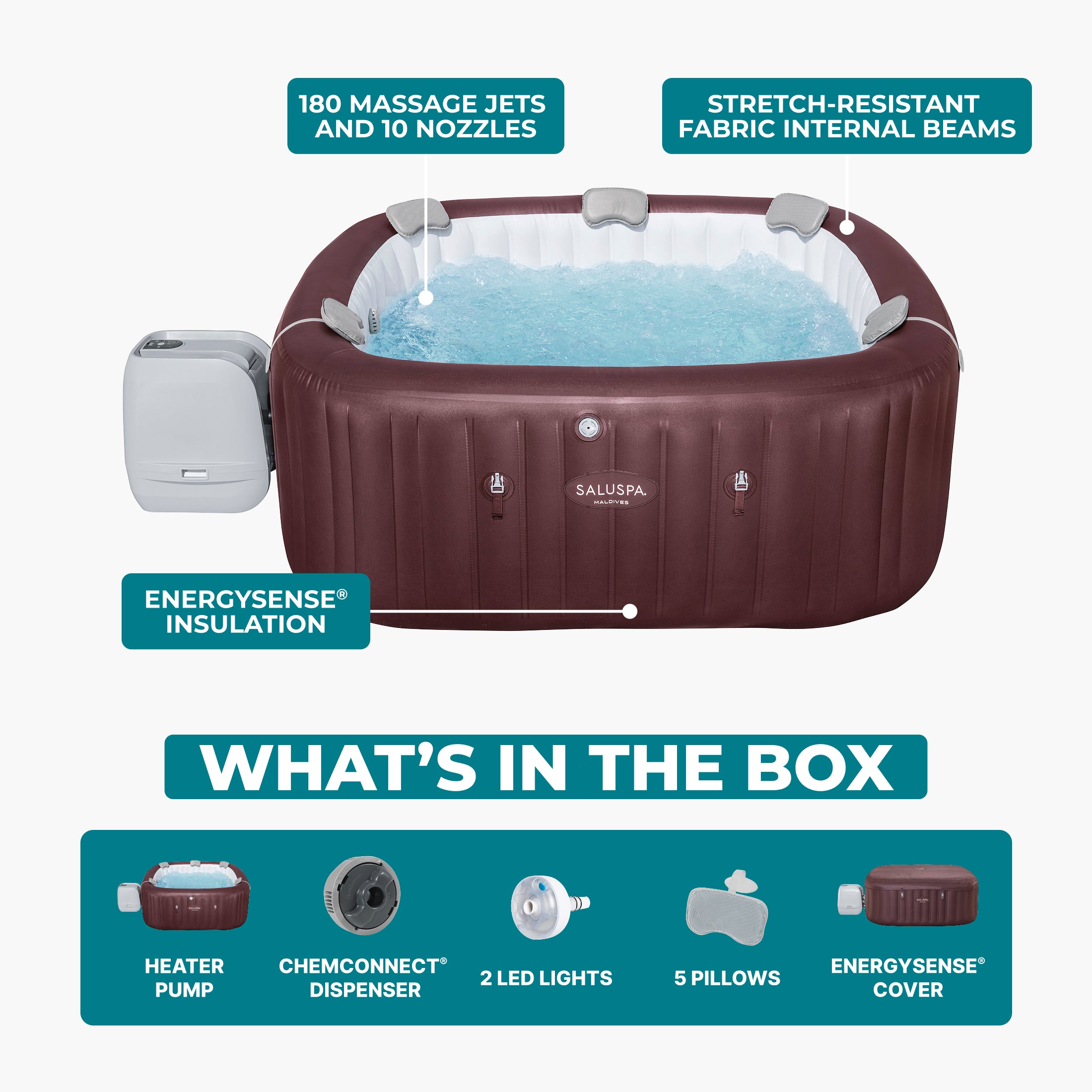 SaluSpa Maldives Energy-Efficient Smart HydroJet Pro Inflatable Hot Tub with App Control 5-7 person - Image 4