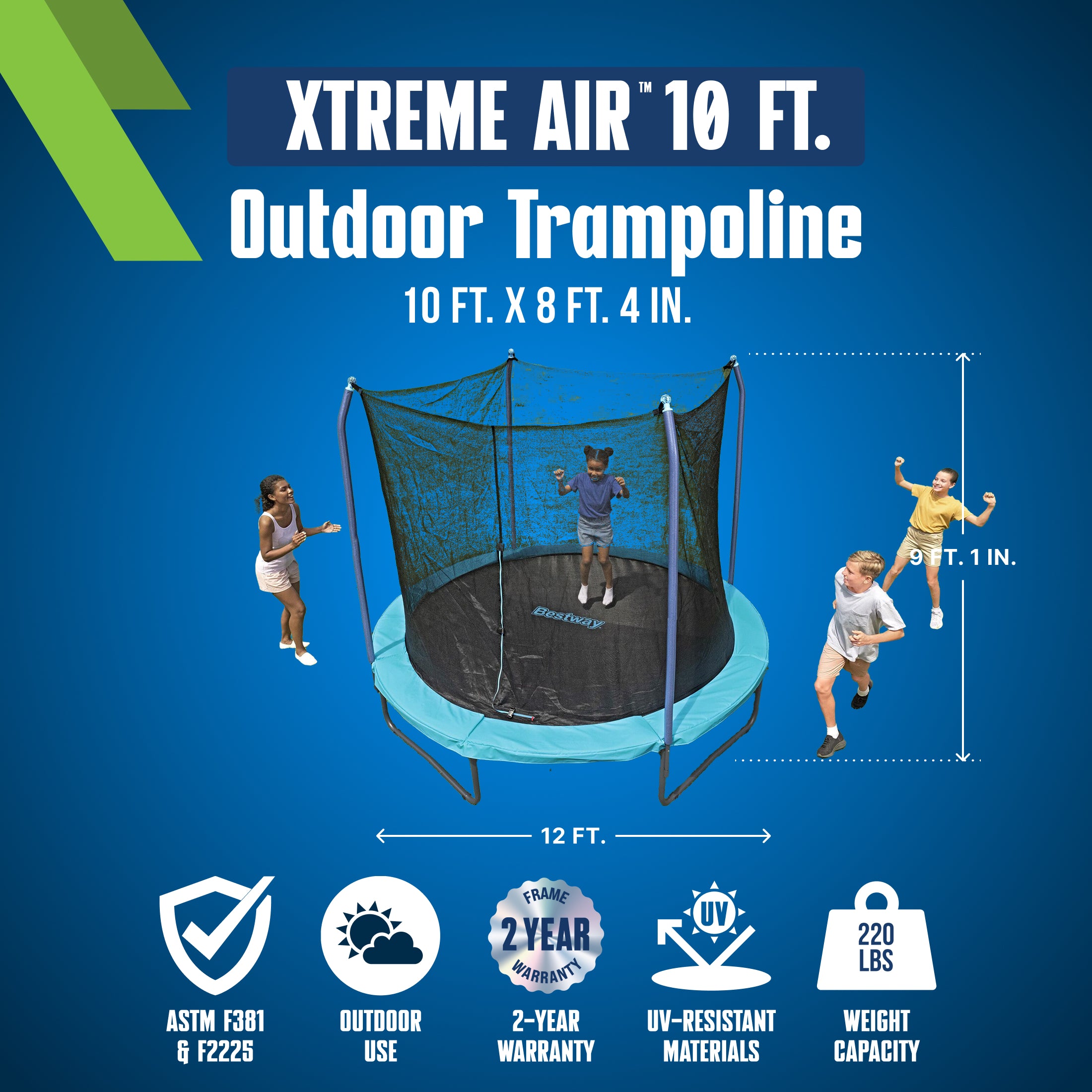 Bestway Xtreme Air 10 ft Outdoor Trampoline for Kids & Adults. No-Gap Enclosure. Foam-Padded Poles - Image 2