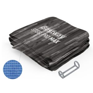 Steel Pro MAX 20' x 12' x 48 Oval Above Ground Pool Liner & Support Strap/Vertical Leg Rings Replacement. Wood Grain